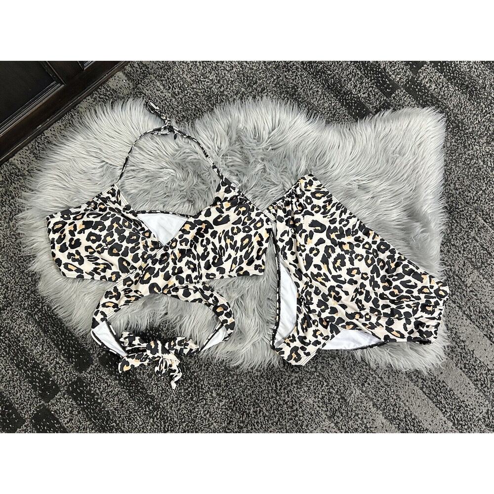 Leopard Wrap Around 2pc Women's Plus Size 3xl Swim Suit W/Tummy Control